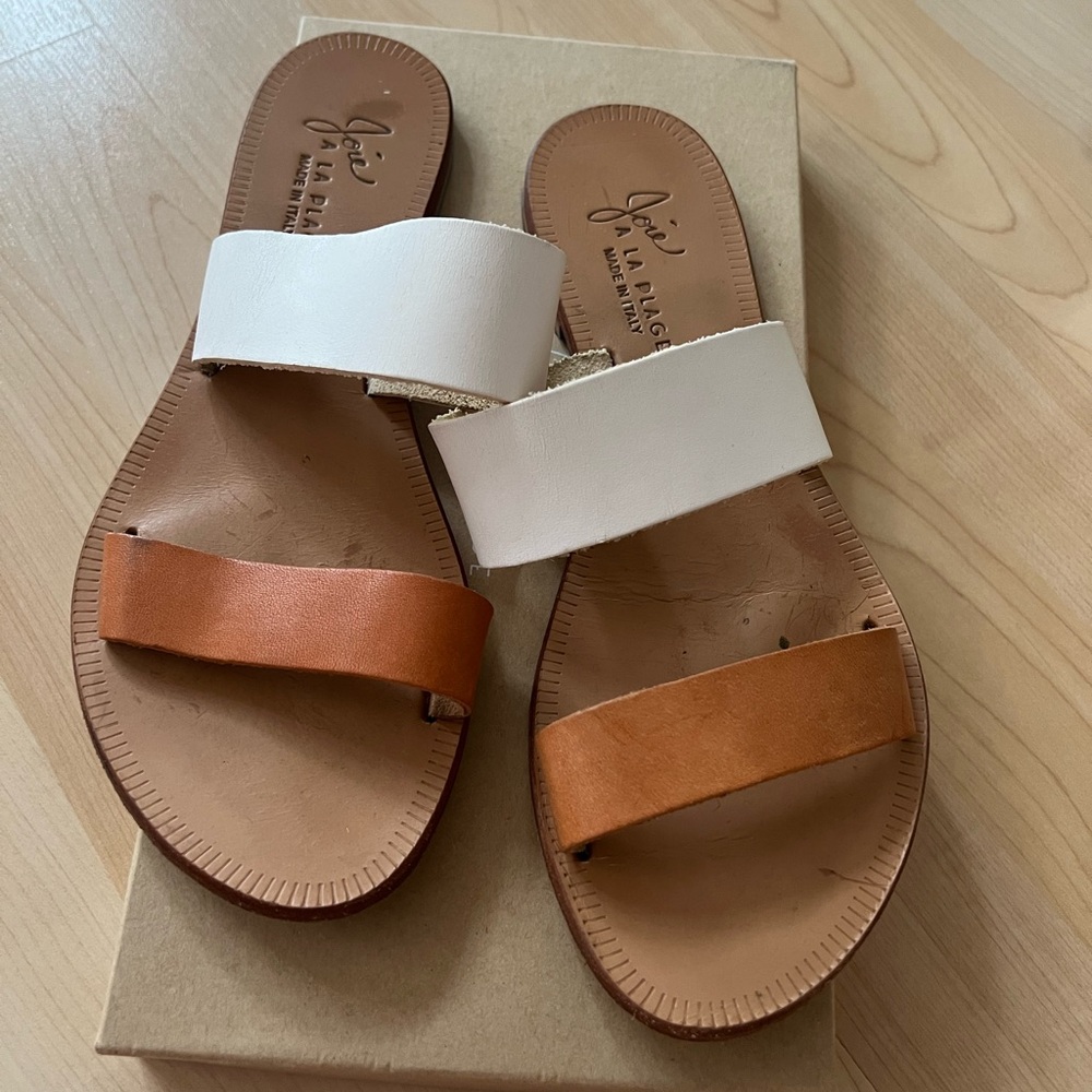 Joke White and Tan Sandals Minimalist Two-Strap Design